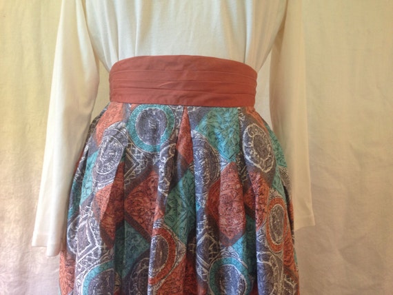 Turquoise & Orange Pleated Skirt / Small - Medium… - image 4