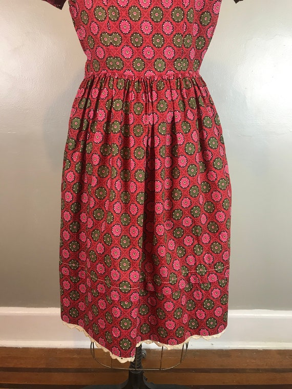 Handmade Square Dance Style Red Print Dress / 50s… - image 10