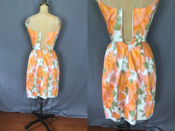 Sleeveless Orange Sorbet Floral Dress with Bows /… - image 5