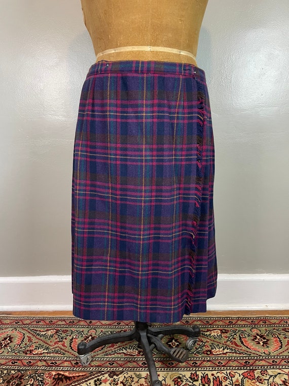 Purple Plaid Wool Wrap Skirt / 90's / medium - la… - image 2