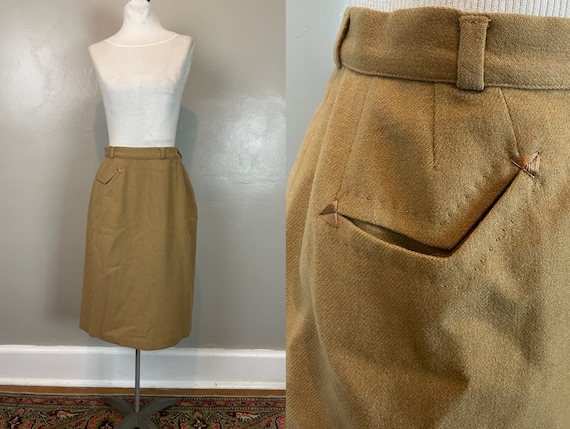 Camel Beige Pencil Skirt with Pocket / 60’s / sma… - image 1