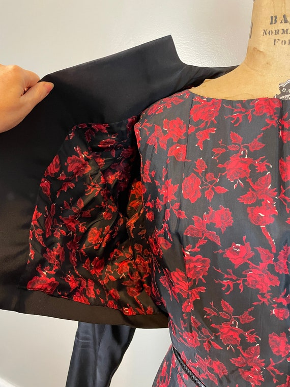Red & Black Floral Dress and Jacket Set / 50’s / … - image 4