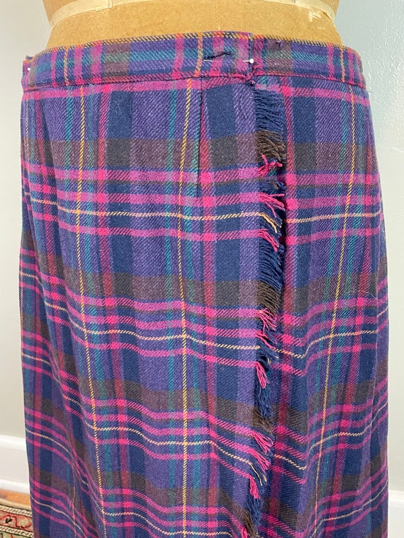 Purple Plaid Wool Wrap Skirt / 90's / medium - la… - image 6