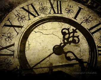 Time Photograph Vintage Clock Roman Numerals Surreal Clock Photograph Sepia Tone 8x12 Cracks in Time
