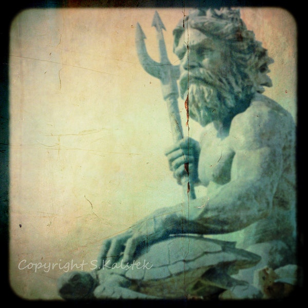 Neptune Photograph Greek Mythology God of the Sea King Neptune with Sea Turtle TTV Print 8x8