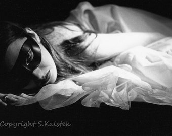 Masked Woman Photograph Black and white Goth Surreal Woman with Mask Portrait 8x12 Sensual Modern Goth Wall Art