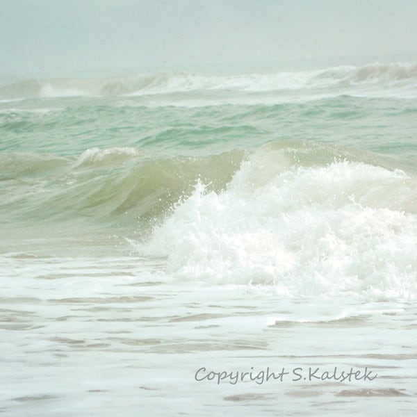 Sea Green Ocean Photograph Calming Coastal Shore Sea Foam Green Wall Decor Seaside print 8x8