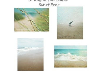 Beach Photography Set, Set of Four Ocean Beach Coastal Shore Prints, A Day at the Beach Photography set of 4 8x10 and up