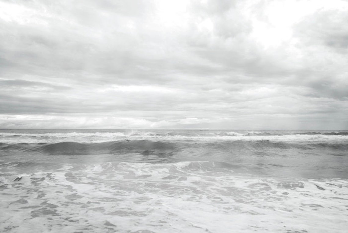 Ocean Photograph, Black and White Ocean Print, White Grey Ocean