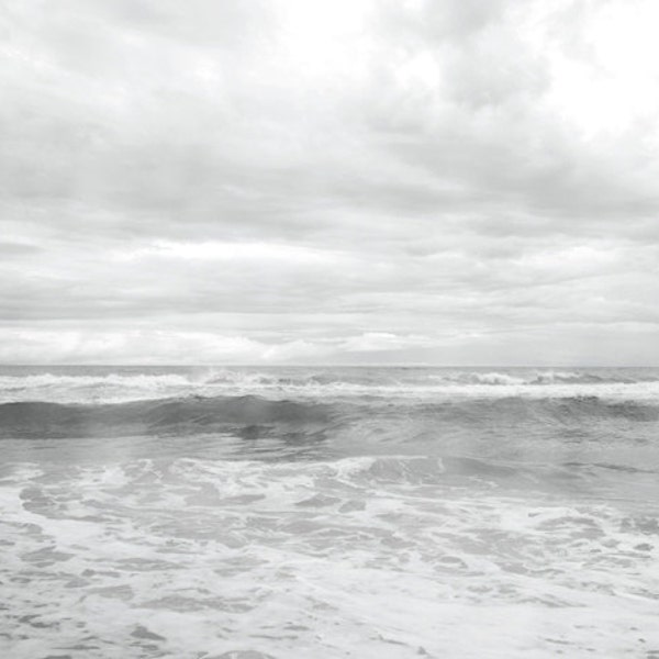 Ocean Photograph, Black and White Ocean print, White Grey Ocean, Coastal Shore, Gray Monotone Ocean Seaside print 8x12 and up