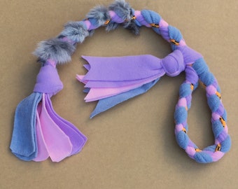 Handmade Puppy Tug with Rabbit Fur for Dogs, suitable for Agility or Flyball or Play, Baby Pink/Lavender/Gray