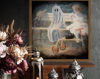 Ethereal Ghost Print: Vintage Girl Art, Gold Frame