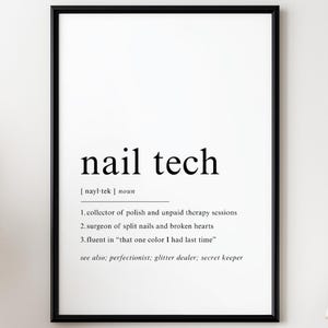 Nail Tech Print, Digital Download, Funny Salon Wall Art, Printable Nail Technician Definition, Costmetology Decor