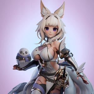 Beauty STL 3D Print Figurine | Dynamic Anime Battle Girl Stl Model With Sword Spear Hybrid | Resin And FDM 3D Printing Collectible Statue