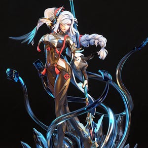 Beauty Elegant Fantasy Ice Warrior Girl STL 3D Print Figurine Anime Style Stl Statue | High Detail Stl Model For Resin And FDM Printing