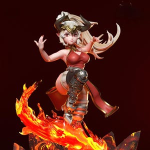 Beauty Fantasy Flame Warrior Girl STL Figurine | Sexy Anime Fighter Lady 3D Print Statue | Sexy Warrior Woman Collectible Digital Stl