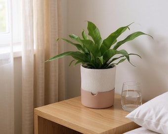 Ribbed Self Watering Planter Set, Modern Desk Plant Pot, 2-Piece