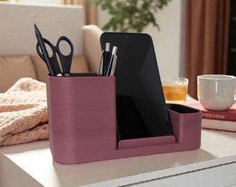 Modern Desk Organizer with Phone Holder | Fuzzy Catchall Tray