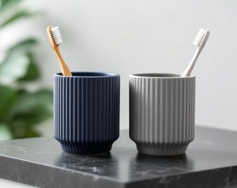 Set of 2 Ribbed Toothbrush Cups | Modern Minimalist Bathroom Organizer