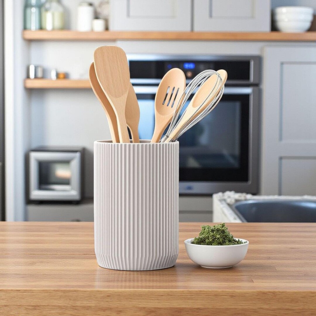 Modern Ribbed Utensil Holder | Minimalist Kitchen Organizer - Etsy