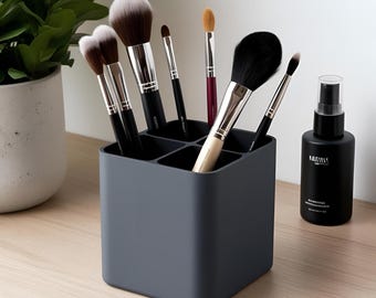 Modern 4-Compartment Makeup Brush Holder | Minimalist Desk Organizer