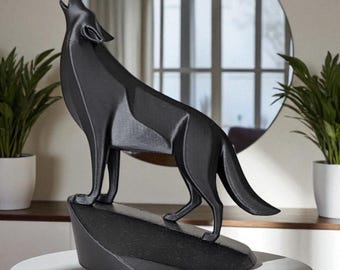 Minimalist Wolf Sculpture on Pedestal