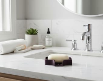 Curved Soap Dish with Drain | Modern Sink Edge Soap Holder | Minimalist Bathroom Decor