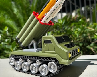 Portalápices/organizador de escritorio con forma de tanque militar, decoración de oficina militar.
