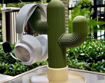 Soporte minimalista para auriculares con forma de cactus