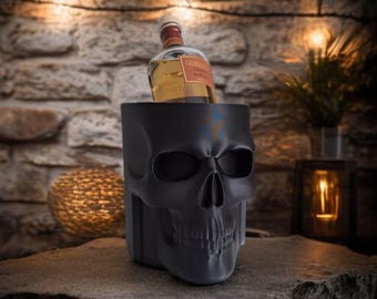 Skull Whiskey Bottle Holder – Bar Decor, Party Table Centerpiece