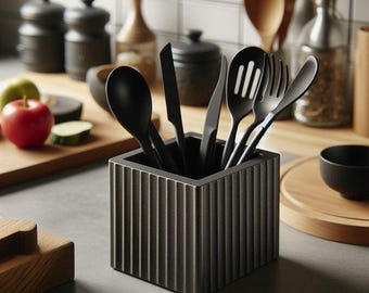 Modern Ribbed Utensil Holder, Minimalist Kitchen Organizer