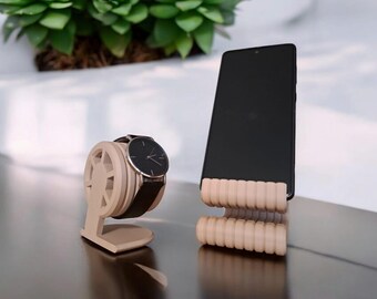 Tech Twist Duo Phone & Smartwatch Holder | Modern Desk Organizer Stand