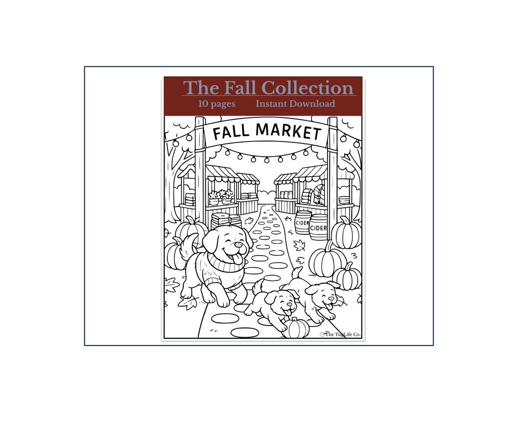 Fall Dog Coloring Pages - Digital Download - Cozy Autumn Scenes - Etsy