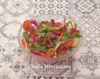 Dollhouse miniature in big bowl of salad in 1 inch scale