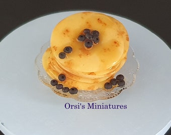 Dollhouse miniature stack of pancake with blueberries
