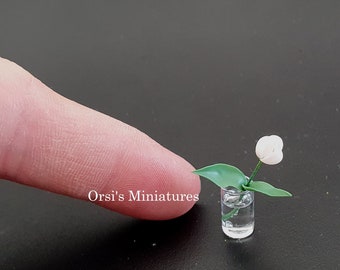 Dollhouse miniature Single white tulip in a water glass in 1 inch scale by IGMA Fellow
