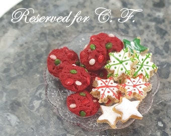 Dollhouse miniature Christmas cookies on plate in 1 inch scale
