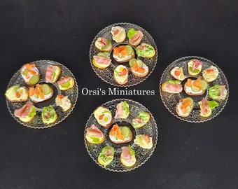 Dollhouse miniature canape sandwiches on plate in 1 inch scale