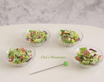 Dollhouse miniature medium size bowl of salad in 1 inch scale