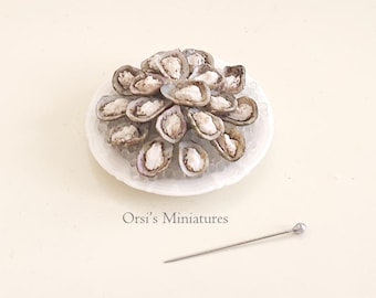Dollhouse miniature fresh oysters on ice in 1 inch scale