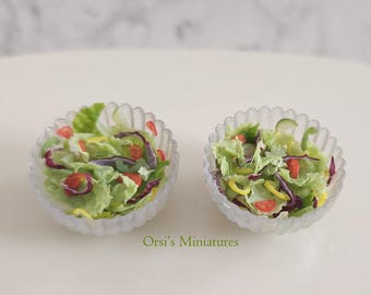 Dollhouse miniature big bowl of salad in 1 inch scale