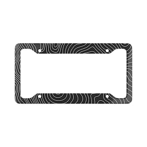 Black/White Topographic License Plate Frame, Adventure & Overland Vehicle Accessory