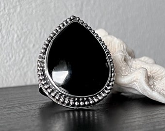 Pulverised Coal Glas  Silver Ring, size 8,5  unique handmade, gift, ready to ship