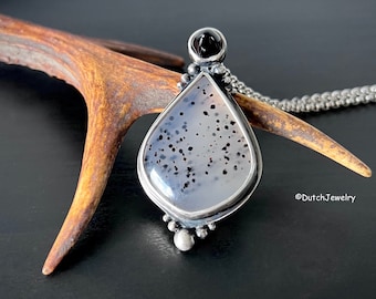 Montana Agate, Obsidian Bullet, Silver Pendant, Unique Gift, Handmade, OOAK, ready to ship