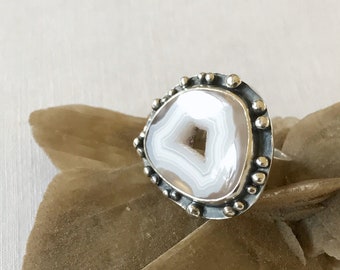 Laguna Agate Silver Ring, size 9 1/2,  unique handmade, gift, ready to ship
