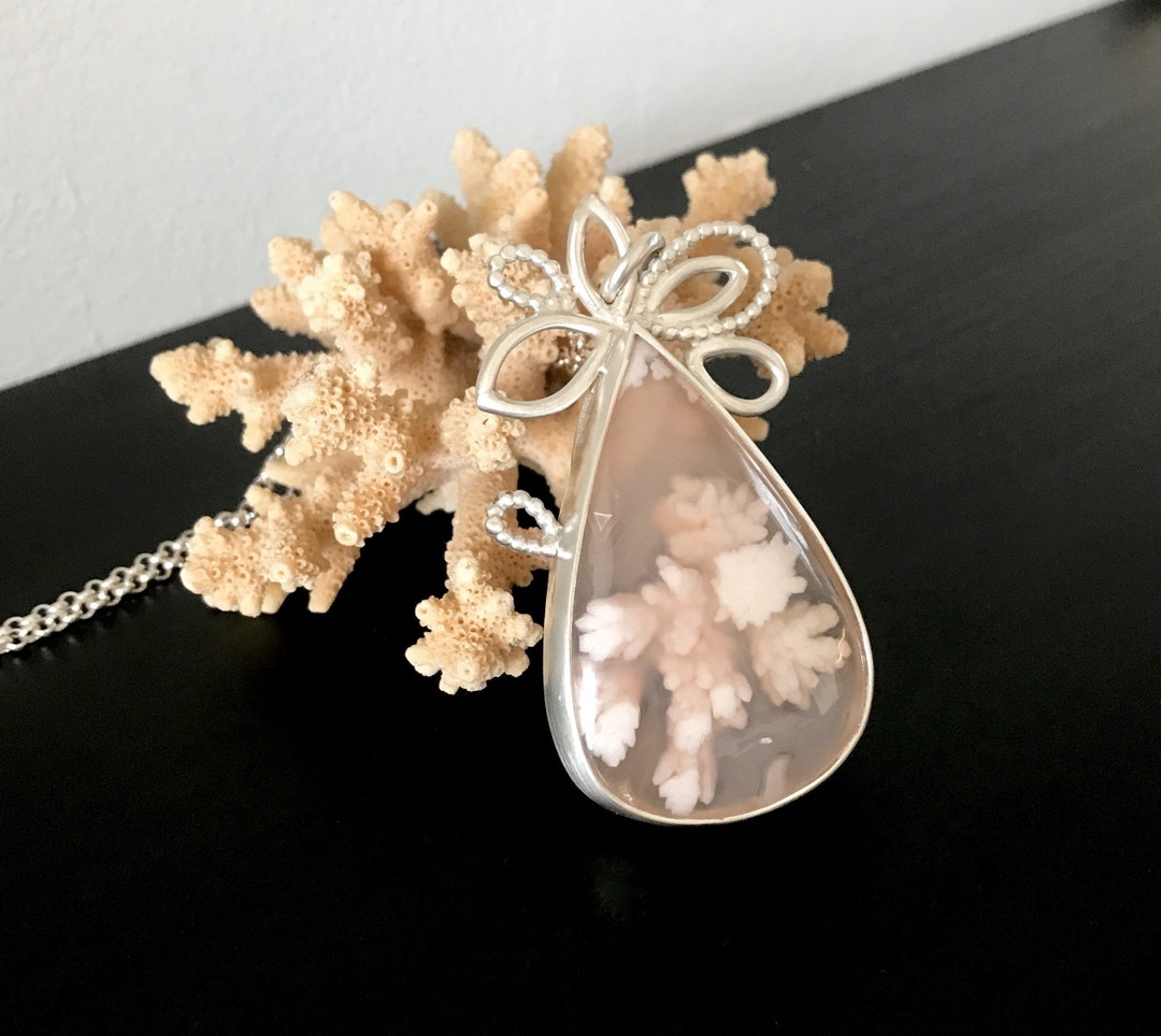 Turkish Plume Flower Agate in Silver Pendant, Necklace, Unique Gift ...