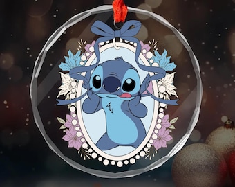 Enfeite personalizado com personagens da Disney, enfeite retrô da Disney Lilo & Stitch, enfeite de vidro da Disney