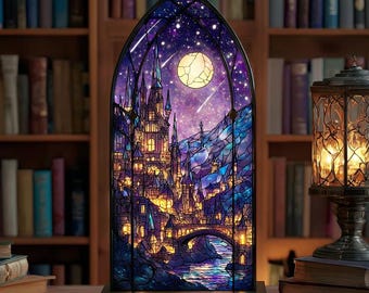 Velaris Book Nook Suncatcher Candler Holder, ACOTAR Night Court Moon Window Lamp, Bookish Starfall Decor, Night Court Book Nook