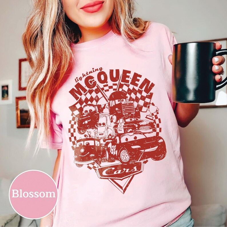 Retro Lightning Mcqueen Comfort Colors Tee, Disney Cars Sweatshirt, Disney Pixar Car Shirt, Car Family Vacation 2026 Tee image 4