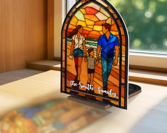 Custom Family Portrait Suncatcher Candle Holder, Personalized Suncatcher, Handcrafted Gift for Parents Nook